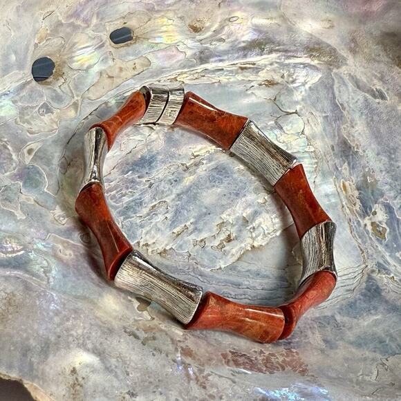 JAY KING Desert Rose Trading Bamboo Red Coral Sterling Silver 925 Bracelet 34g - Picture 12 of 12